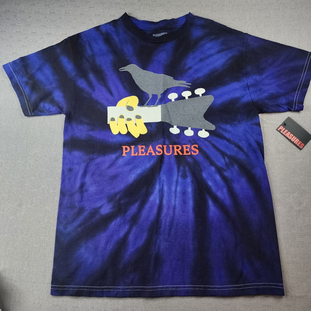 Pleasures Festival T Shirt Mens Small Purple Black Tie Dye Crow Guitar New